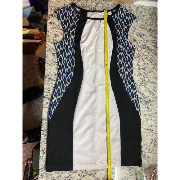 Cato Womens Bodycon Sheath Mini Dress Size 8 White Black Blue Leopard Color Bloc - Picture 6 of 7